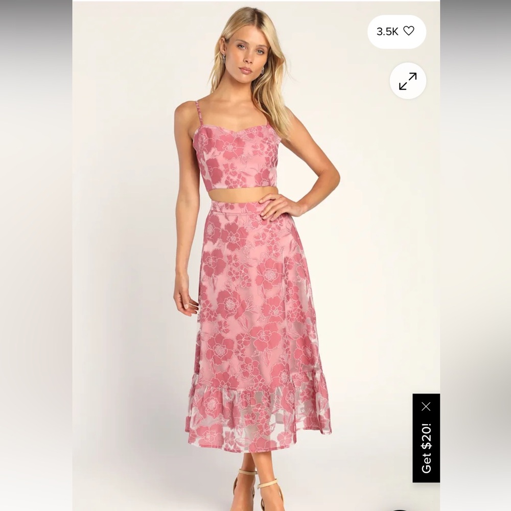 Lulus Mauve Pink Burnout Floral Two-Piece Midi Dress